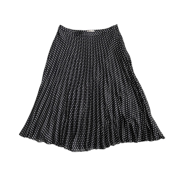 Loft Pleated A-Line Midi Skirt polka dot black and white size 6 - Picture 2 of 13